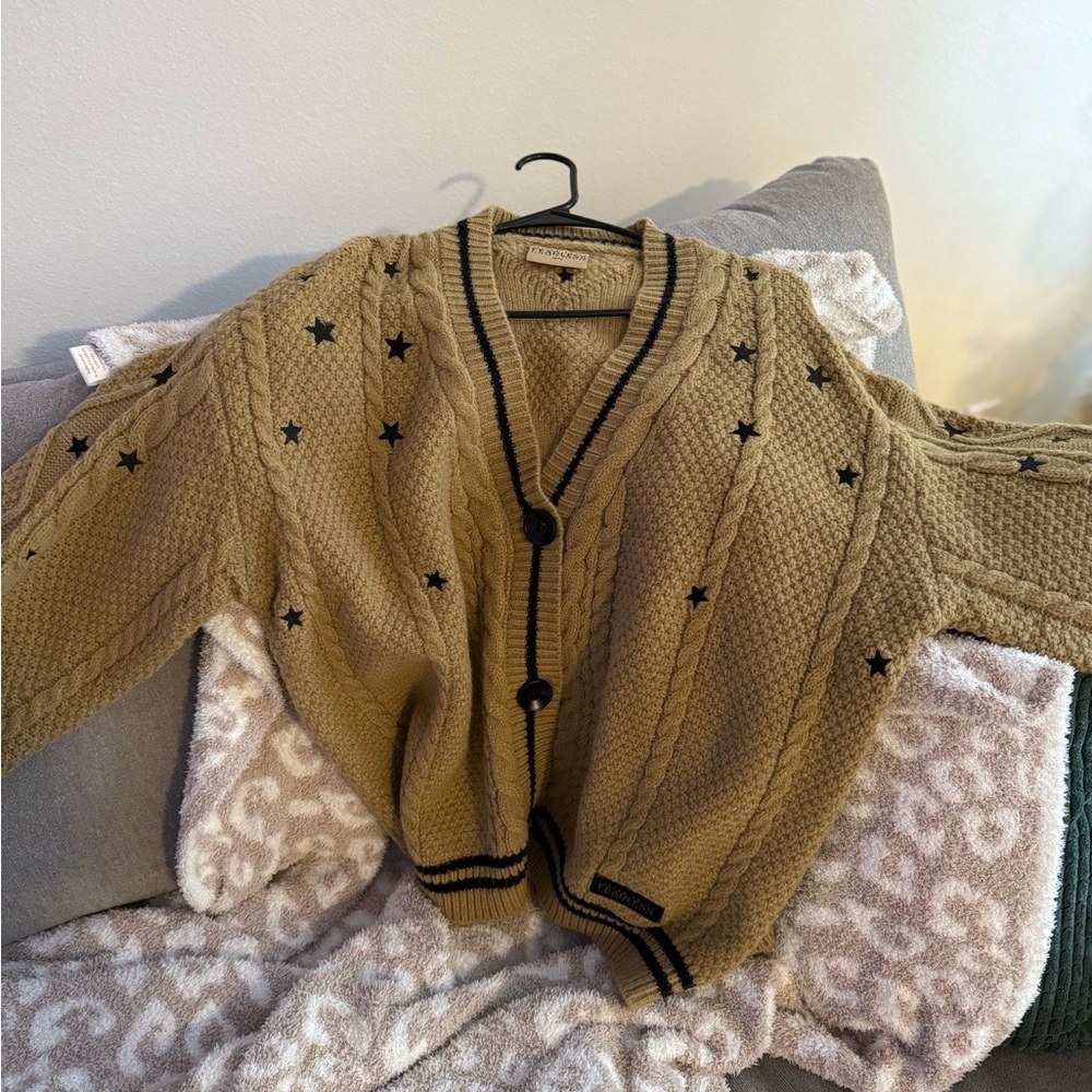Taylor Swift Tan Cardigan with Black Stars